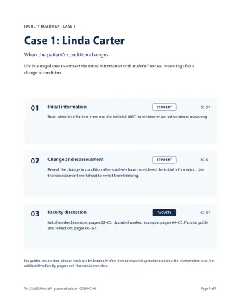 Case 1 (Linda Carter): Roadmap — Faculty roadmap · Case 1, printed page 57
