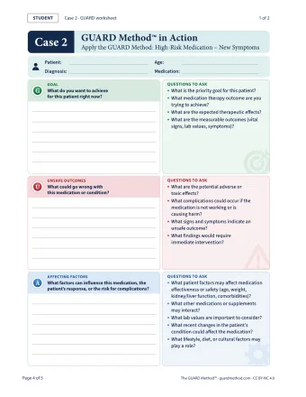 Case 2: Student Pages — GUARD worksheet · 1 of 2, printed page 72
