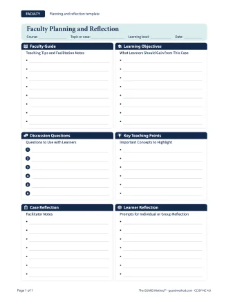 Faculty Planning and Reflection: Blank Template — Planning and reflection template, printed page 92